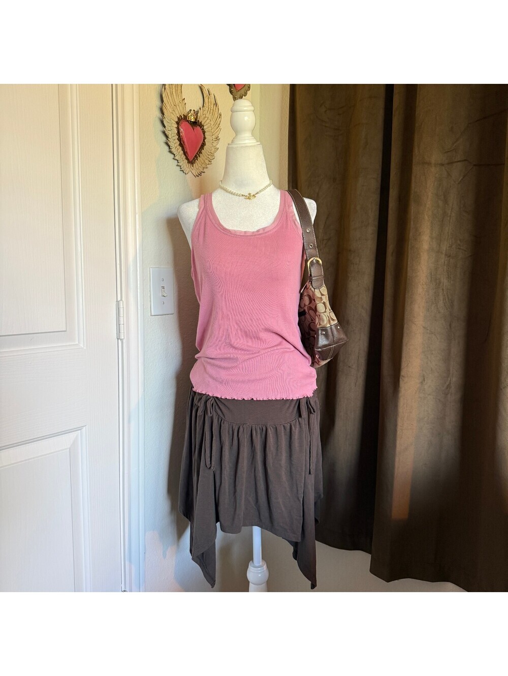 Victoria's Secret Ribbed Cotton Modal Ruffle Hem Tank Top Women's XL Pink Girly - Picture 1 of 5